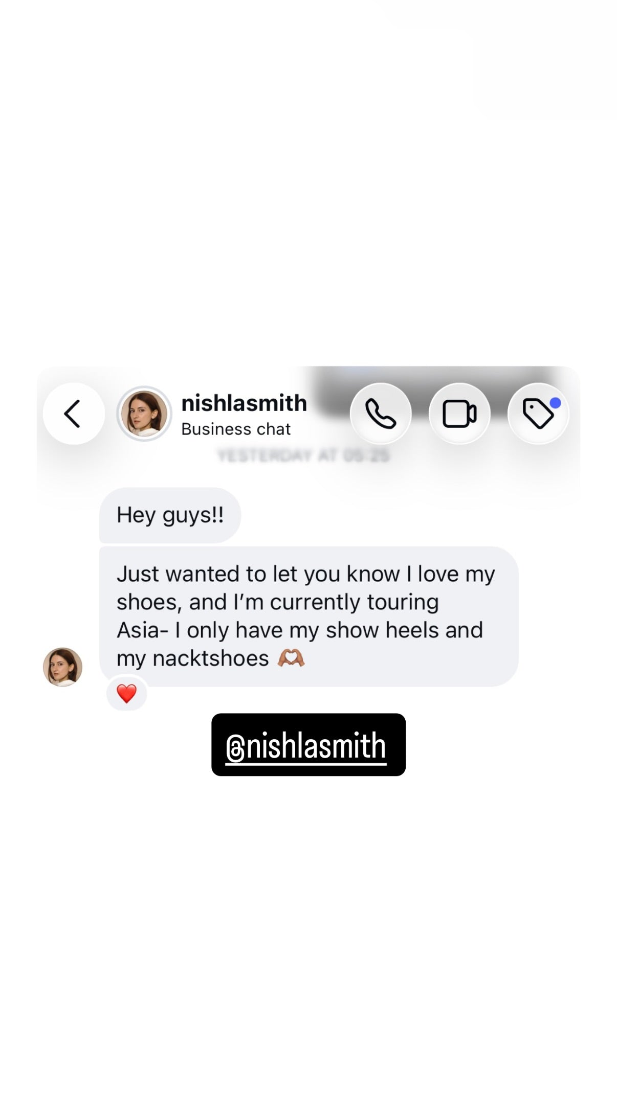 Customer testimonial shared on Instagram
